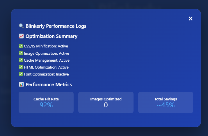 Blinkerly speed optimization plugin with great and simple UX